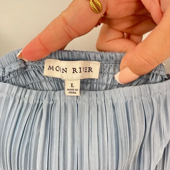 MOON RIVER Women's Light Blue Long Sleeve Pleated Cutout Midi Dress Size Large - Picture 11 of 14